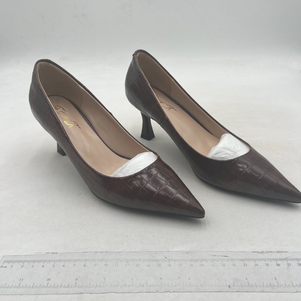 Fowt Brown Simple Solid Croc-Embossed Pointed Toe… - image 4